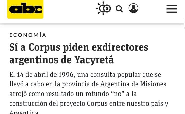 el diario paraguayo abc color reflejó las notas de opinión sobre el no a la represa corpus. copia