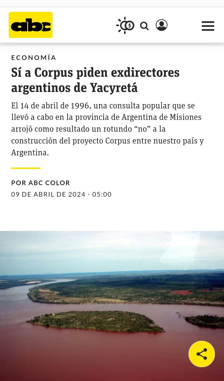 el diario paraguayo abc color reflejó las notas de opinión sobre el no a la represa corpus.